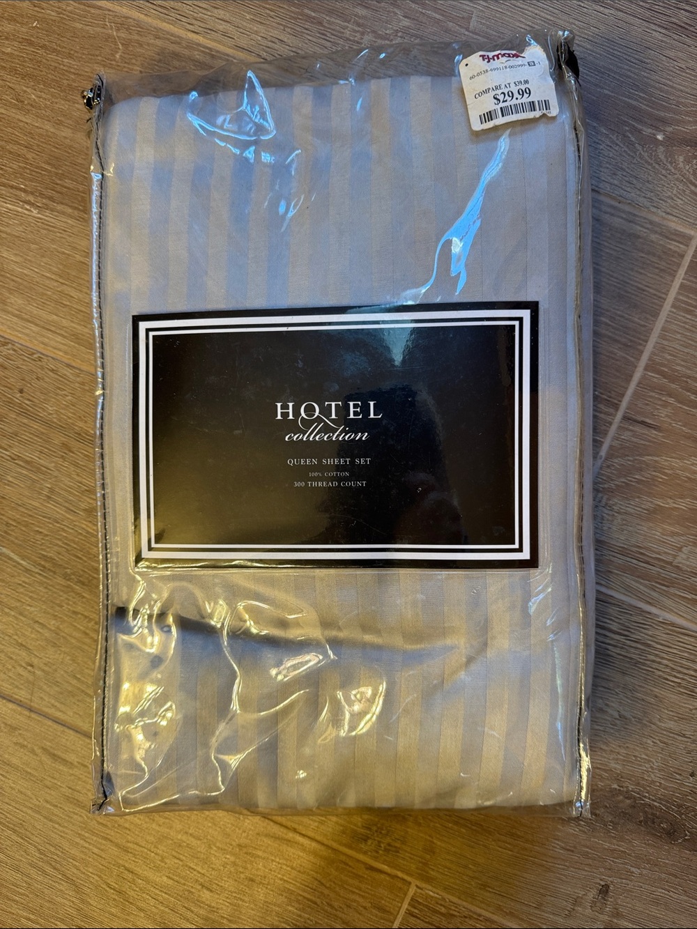 Hotel Collection Queen Sheet Set - Light Gray Striped